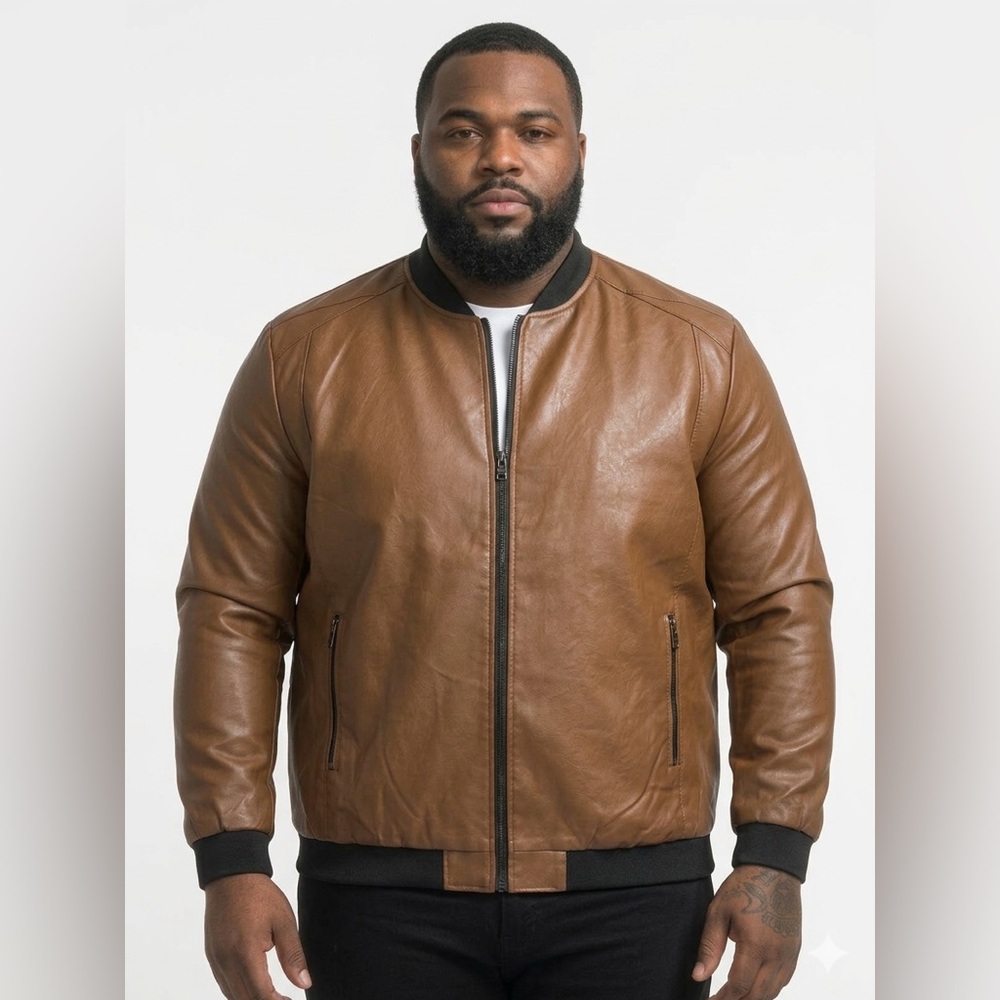 AMAZON Men’s Vegan Leather Zip-up Bomber/ Varsity Jacket NWOT [L]